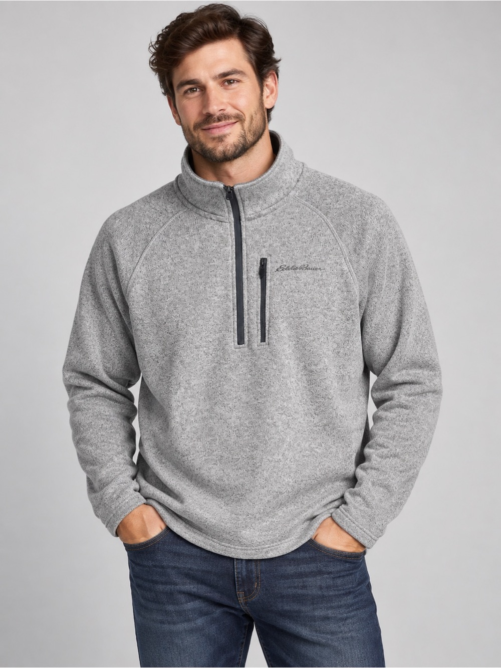 Eddie Bauer Heather Gray Half-Zip Fleece Pullover Large